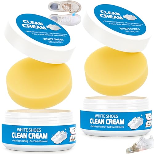 2Pcs White Shoe Cleaner Cream Multipurpose White Shoes Clean Cream With Built-in Sponge No-Wash WhiteShoe Cleaner Paste WhiteShoes Cleaner Sneakers Kit