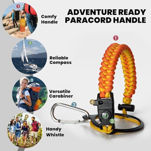 Image of RAYMYLO Insulated Water Bottle 87 oz, Triple Wall Vacuum Stainless Steel (Cold for 48 Hrs), Leak Proof & Non-BPA, Modern Water Flask Jug with Paracord Handle & Straw Spout Lids, Ombre Orange