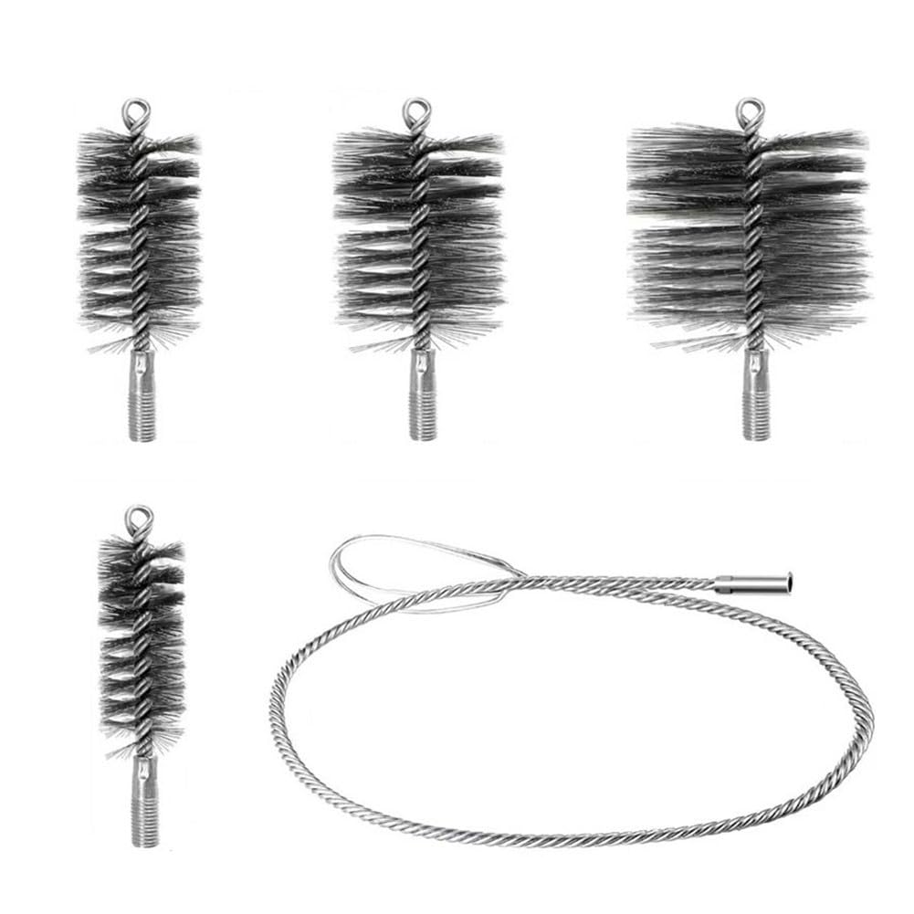 Zestaw szczotek do rur kuchennych, 30 mm, 50 mm, 80 mm, 150 mm, z 1 uchwytem M do czyszczenia rur kominowych i kotłowych, włosie z drutu ze stali węglowej