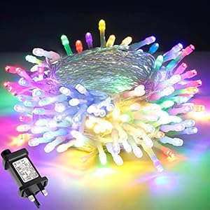 LIGHTNUM 100 LED String Christmas Lights Mains Powered, 10M/32.8ft Multi-Colored Fairy Xmas Lights Outdoor Indoor…