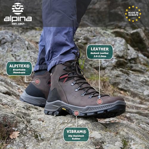 Alpina PRIMA MID Waterproof Hiking Work Boots – Full Leather Ankle High Outdoor Shoes with Breathable Membrane, All Weather Grip, Comfortable for Men and Women, Made in Europe2