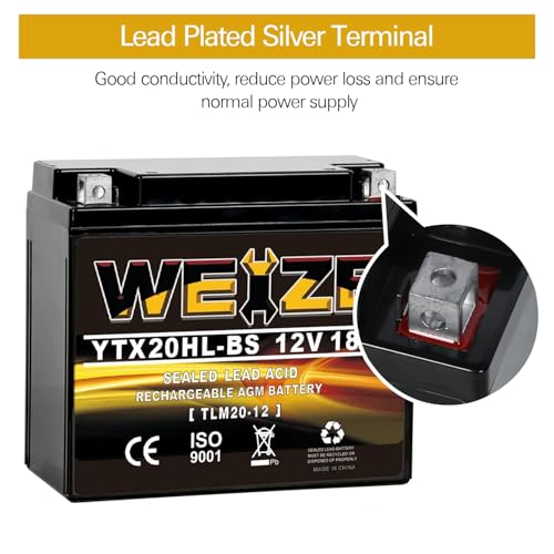 Image of YTX20HL-BS Sealed AGM Maintenance Free Motorcycle Battery, 12 Volt 18 AH, 300 CCA Scooter Battery