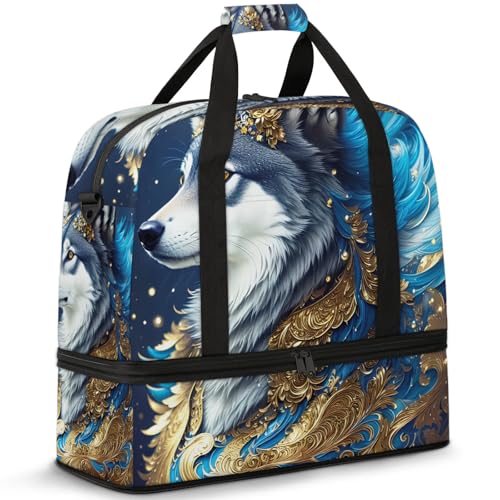Large Weekender Overnight Bags Ethnic Cool Wolf Travel Duffel Bag for Women Men Gym Bag With Shoe Compartment Foldie Travel Tote Bag Carry On Personal Item Bag for Travel Gym Sports