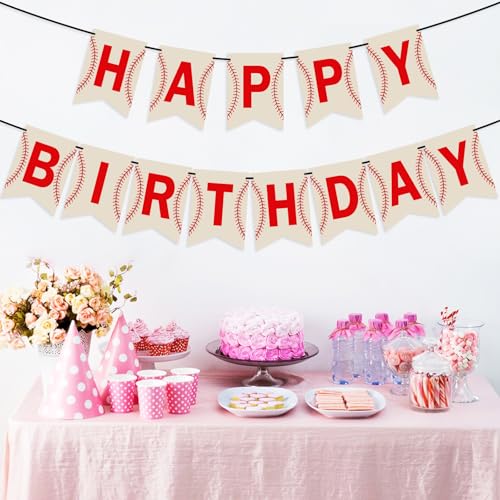 Image of Baseball Happy Birthday Banner with Hanging Kit, Happy Birthday Baseball Theme Party Decorations, Sports Decor for Boys Kids Men, Game Day Tailgate Team Party Supplies