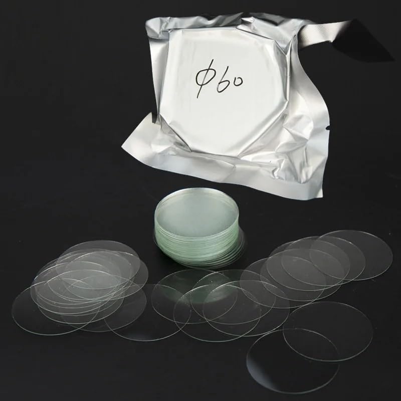100 mm, 60 mm, 70 mm, 80 mm, 90 mm, große runde Deckgläser for Mikroskop-Glasobjektträger, leere Objektträger, Deckglasstärke 0,13–0,17 mm, 100 Stück(60mm)