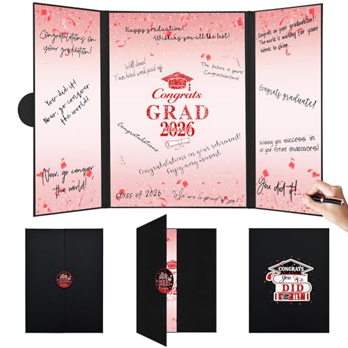 Image of Graduation Decorations 2026 Red Black Graduation Guest Book to Sign Class Of 2026 Signature Guestbook Alternative Party Gifts Keepsake Congrats Grad Invitations Memory Card Board College High School