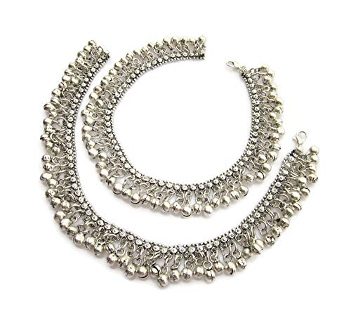 Indiastop Womens Fashion Anklets Pair | Ankle Bracelet Barefoot Sandals Feet Jewelry | Festival Bohemian Vintage Retro Tribal Gypsy Hippy Bollywood Boho Chic Style | Jingle Bell Charm Handcrafted Indian Payal #TOP4