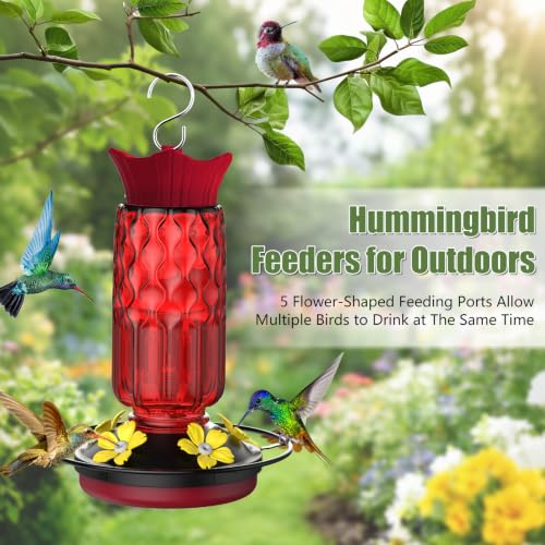Hummingbird Feeders for Outdoors, Hanging Hummingbird Feeder with 5 Flower-Shaped Feeding Ports, 16 Oz Bird Feeder with Bee Proof & Built-in Ant Moat, Outdoor Garden Decor Gifts for Women Mom - Image 2