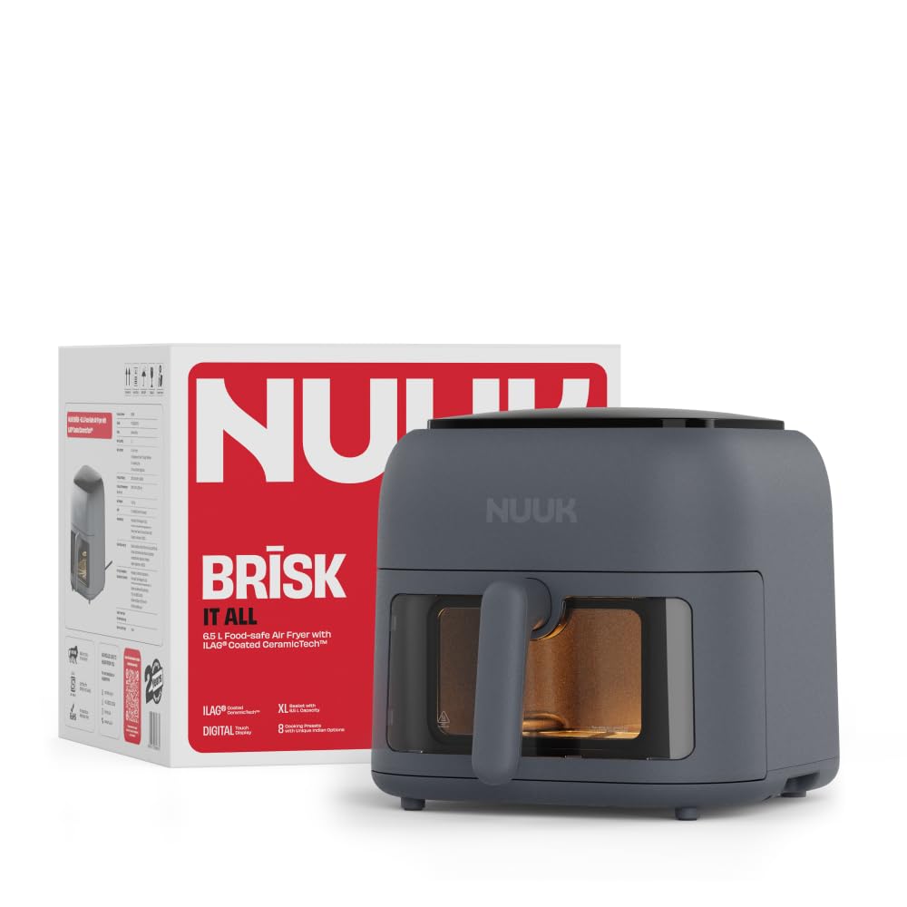 NUUK BRĪSK 6.5L 100% Toxin-Free Air Fryer | ILAG® CeramicTech™ Coated | No Micro plastics, No PTFE, PFAS, PFOA | 8 Cooking Presets | Digital Display | Shake Reminder | 360° Even Cooking-image-36