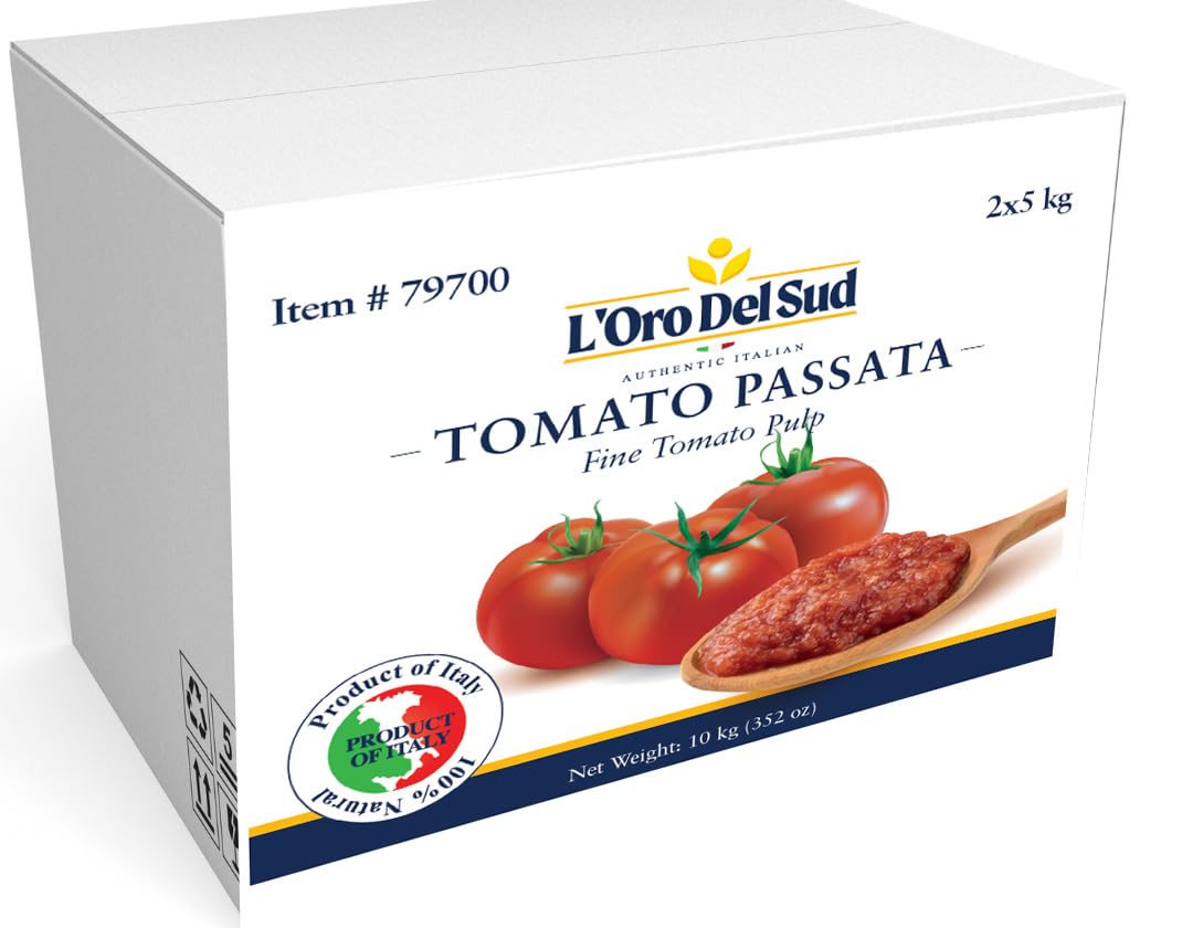 Italian Tomato Pomodoro Strained Fine Pulp Passata, 11 lbs (2 pouches), Bulk, Strained, Concentrate, Base for Tomato Sauce, 100% tomatoes with no
