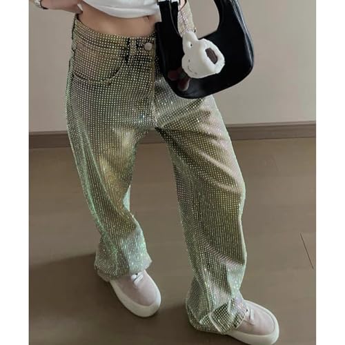 Rhinestone Jeans Men Y2k Shiny All Over Rhinestone Jeans Men Star Studded Wide Leg Denim Pants2
