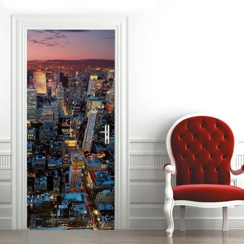 Stickers Porte New York Sticker Porte Trompe L'oeil Paysage Urbain 3D Poster Porte Mural Papier...