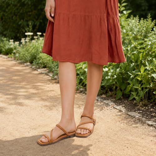 Image of LACUONE Flat Sandals Women Square Open Toe Slides