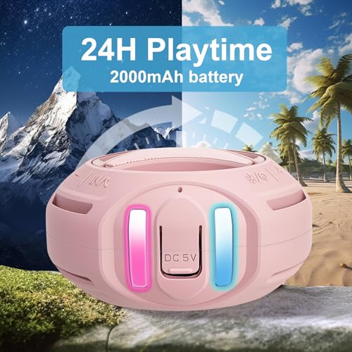 Image of Portable Bluetooth Speaker, IPX7 Waterproof Wireless Outdoor Speakers, Mini Shower Speaker, Floating, Built-in Mic, 24H Playtime with LED Lights,Loud HD Sound, Powerful Bass, Gifts for Unisex - Pink