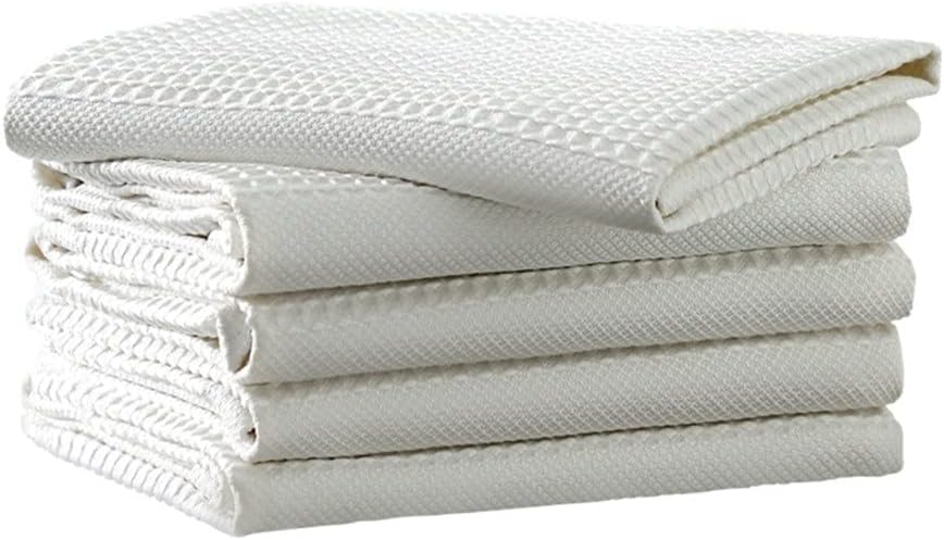 5pcs Microfiber Tableware Polishing Cloth White Special Dish Dry Towel Household Waffle Cleaning