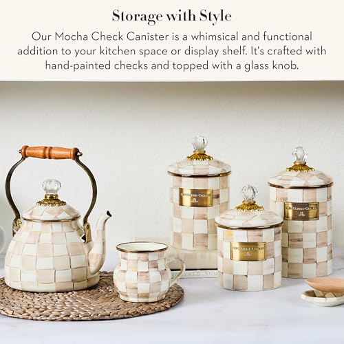 Image of MACKENZIE-CHILDS Enamel Canister, Large, Black-and-White Courtly Check