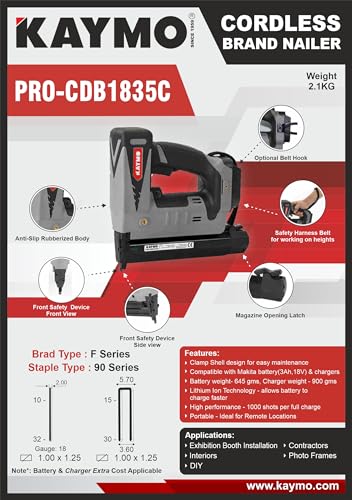Image of Kaymo PRO-CDB1835C Cordless Brad Nailer Combi Battery Powered 18 Gauge the pioneering cordless brad nailer (Battery & Charger Not Included This Tool)