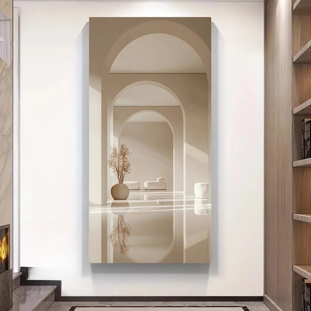 GOSRD Modern Beige Archway Canvas Wall Art Neutral Prints For Living Room And Office Decor(55X110cm)