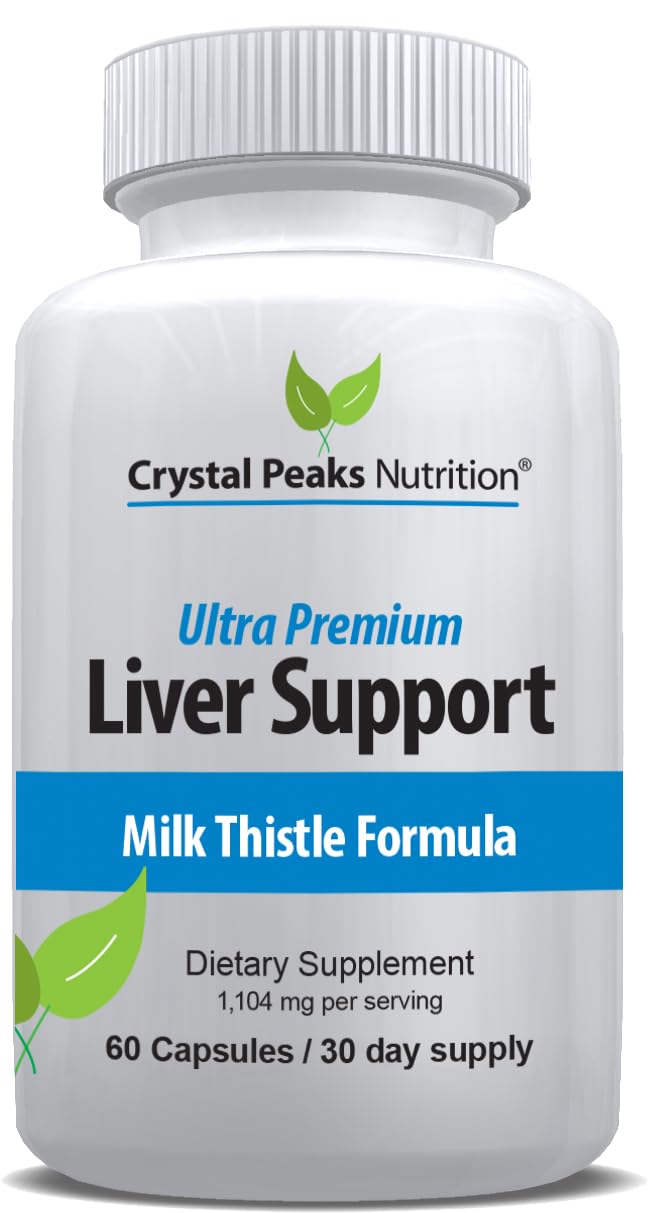 CRYSTAL PEAKS NUTRITION Suplemento fitoterápico de cardo-mariano com extrato de cardo-mariano, silimarina, N-acetilcisteína, beterraba, alcachofra, dente-de-leão e chicória, 60 cápsulas