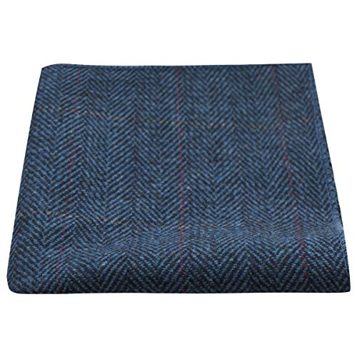 King & Priory Luxury Herringbone Denim Blue Tweed Pocket Square, Handkerchief