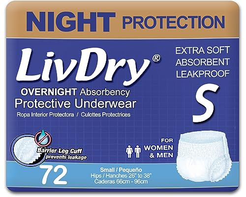 Image of LivDry Adult S Incontinence Underwear, Overnight Comfort Absorbency, Leak Protection, Small, 72-Pack