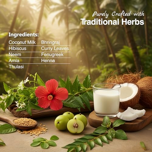 Image of Ria's 9 Herbs Hair Oil for Hair Growth & Hair Fall Control | Handmade Oil with Coconut Milk, Curry Leaf & Amla | For Dry, Damaged, Frizzy Hair | 100% Pure & Natural, Restores Shine | Men & Women-100ml