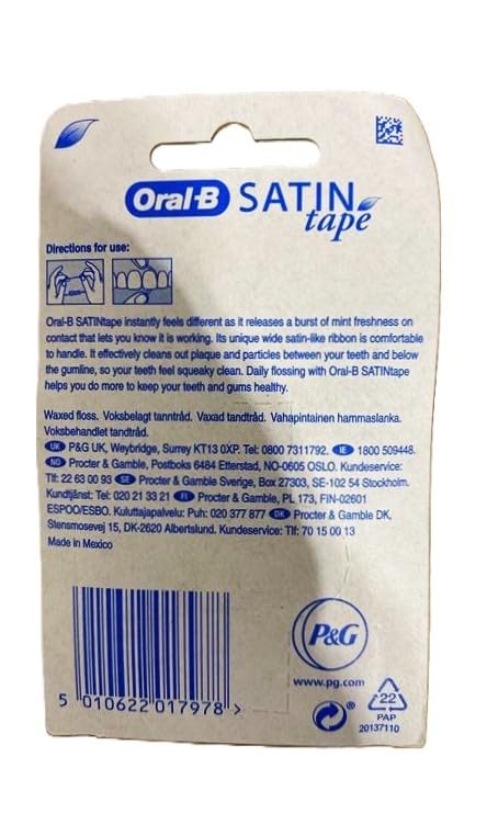 Image of Oral-B Statin Tape Dental Floss 25m (12 Units) by Oral-B Satin Tape Mint