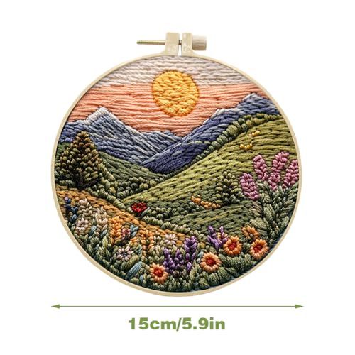 Image of EUBUY Embroidery Kit for Beginners, Nature Landscape Pre-Stamped Pattern Kits for Adults, Hand Embroidery Kit with Hoop, Color Threads,Tools for Craft Lover Hand Stitch