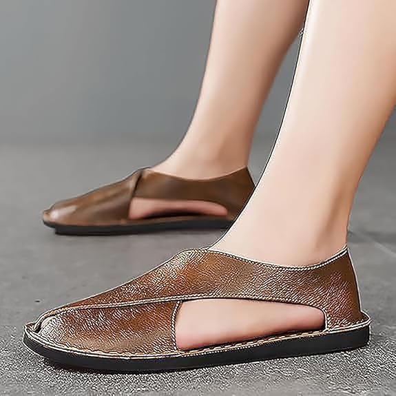 Soulario Leather Sandals for Men, 2025 New Mens Dress Sandal, Sofe Sole Flat Cut-Out Sandals4