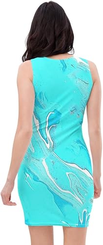 Miniatura 4 de Vestido ajustado elástico azul playero para mujer, 82% poliéster, 18% elastano, fabricado en los Estados Unidos