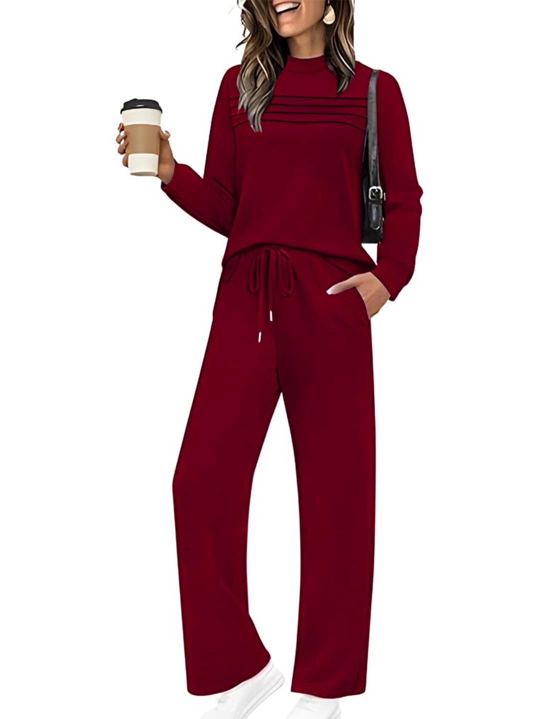 tysort Women’s Winter Woolen Highneck Sweater with Pajama | Warm Winter Wear Cord Set | Woolen Tracksuit Loungewear-picture-24
