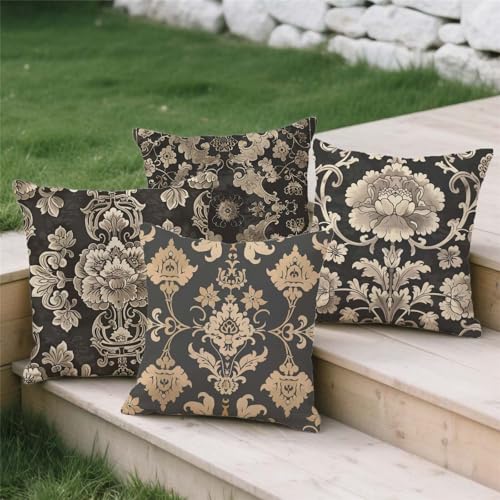 Housse de coussin 40x40cm extérieur marron lot de 4 taies pour lin - 4