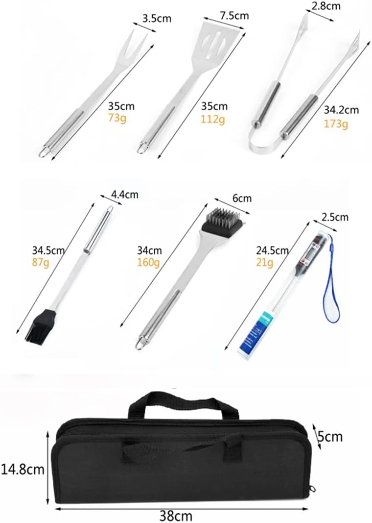 6Pcs BBQ Grill Accessories Tools Set, Heavy Duty Stainless Steel Grilling Tools,with Portable Bag, Forks, Brushes, Clips,Thermometer for Backyard Barbecue, Camping, Gifts for Men Women