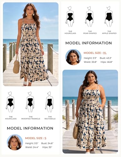 Image of GRACE KARIN Summer Dresses for Women 2026 Vacation,Smocked Floral Maxi Dress,Boho Beach Sundress with Pocket Fashion Clothing