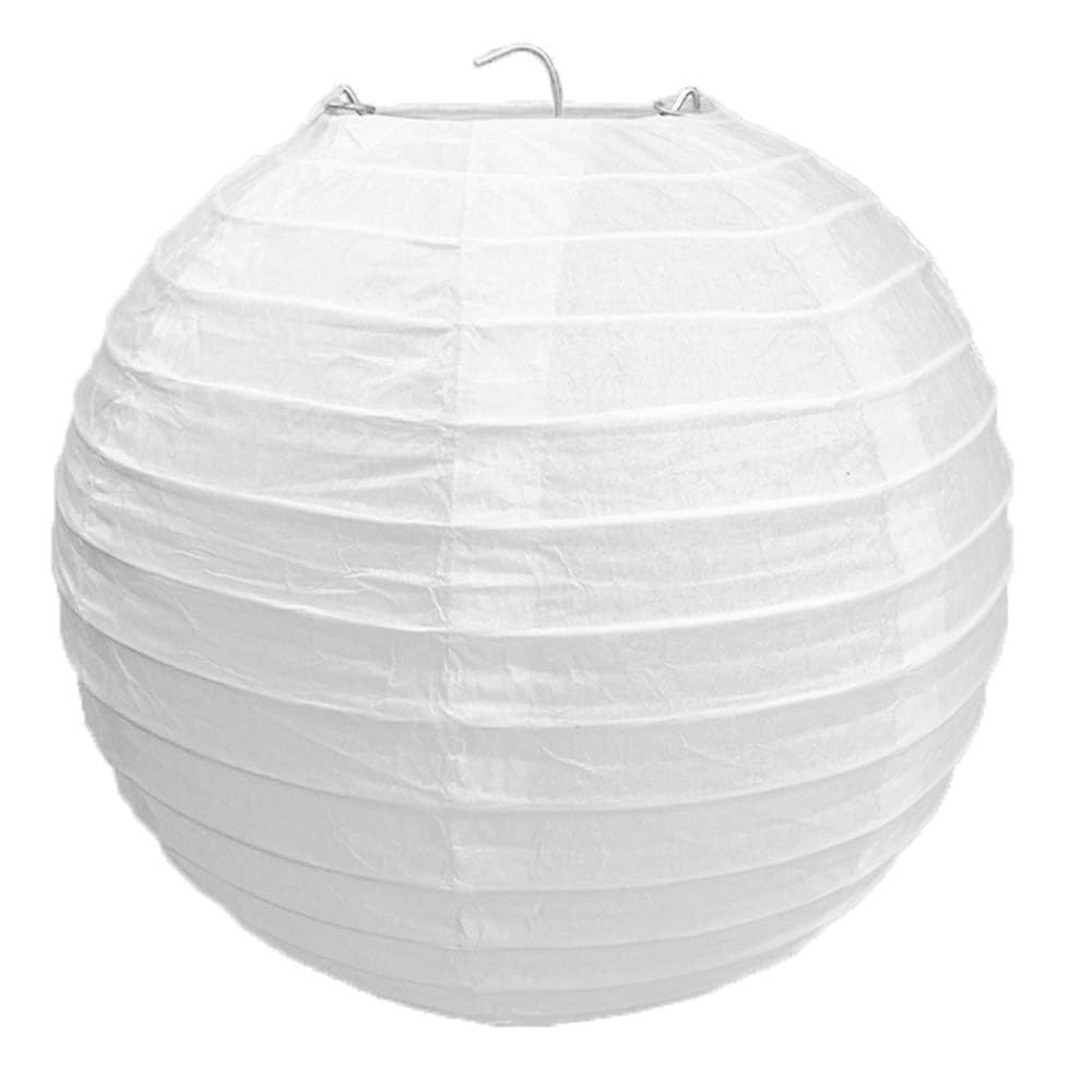 Round White Paper Lampshade 20cm - Bamboo Style Ribbed Paper with Wire Expander Ideal for Bedrooms Living Rooms, Hallways, Garden, Wedding, Birthday and Decorations