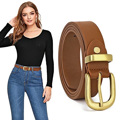 Women's Leather Belt for Jeans Pants, Fashion Ladies Belt for Dresses with Gold Buckle4