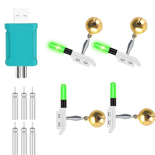 Knicklichter Angeln, 4 Stück Angeln Leuchtstäbe Float Glow Stick Nachtfischen Knicklichter Fluoreszierendes Rod Tip Glow Sticks für Angeln (with Bell-B)