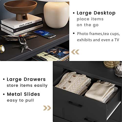 Hasuit 6 Drawer Double Dresser, Wood Storage Tower Clothes Organizer, Wide Chest Of 6 Drawers, Large Storage Cabinet, Black Dresser For Bedroom, Hallway, Entryway #TOP4