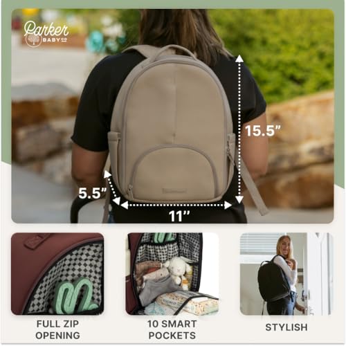 Parker Baby Drift Neoprene Backpack Lite | Small Neoprene Diaper Backpack with Insulated Pockets & Stroller Straps by Parker Baby Co. - Image 3