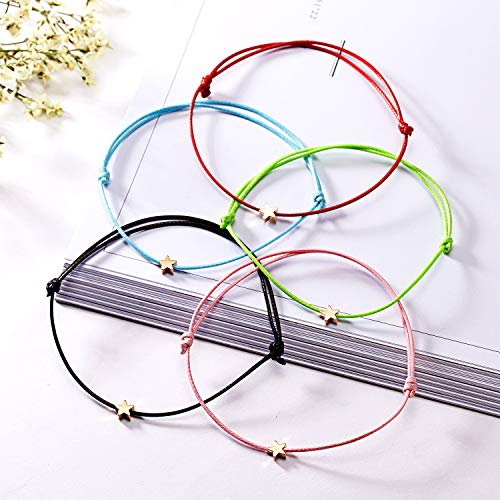 Simple Adjustable Braided Heart Shaped Bracelet with Wish Cards Star Wrap Wristband Bangle for Women Friendship Jewelry 5Pcs/Pack-Star3