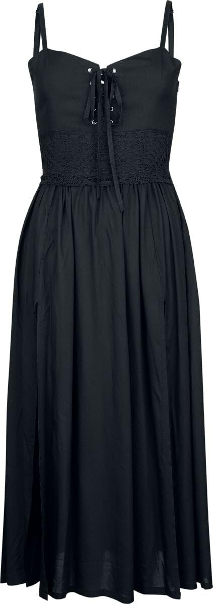 Gothicana by EMP Donna Abito Lungo Nero con Pizzo all’Uncinetto