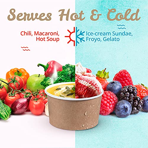 Image of MATICAN Paper Ice Cream Cups - 50-Count 5.5-Oz Disposable Dessert Bowls for Hot or Cold Food, 5.5-Ounce Party Supplies Treat Cups for Sundae, Frozen Yogurt, Soup, Brown
