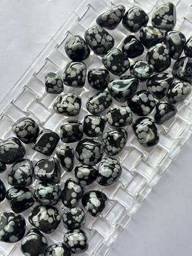 Image of Tumbled Stones, Natural Crystal Healing Stones, Home Office Decor, Aquarium Decorative Pebbles, Vase Fillers (Snowflake Obsidian, 100)