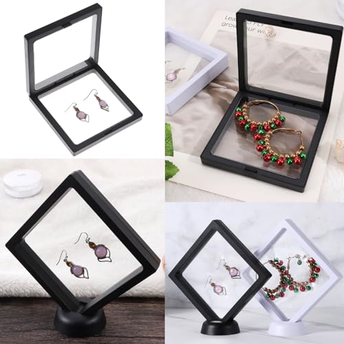 Image of 3D Floating Frame Display Cases, 4pcs Transparent PE Film Jewelry Storage Case for Bracelet Necklace Earrings Rings, Suspension Display Stands for Coin Medal Artefact Chip, 4.33''x4.33''