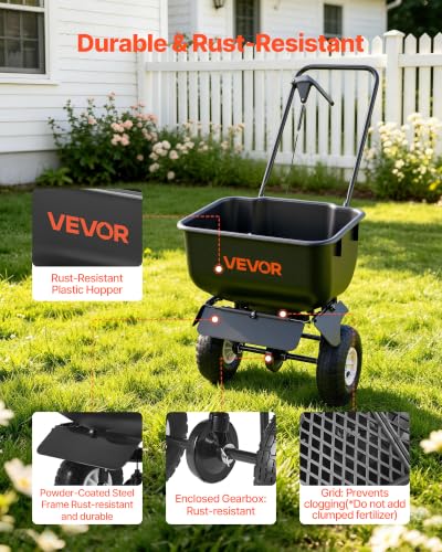 Image of VEVOR Push Lawn Spreader 80 lbs Capacity Walk-Behind Broadcast Spreader | for Garden Care, 12 ft Spreading Width & 15 Adjustable Settings, 10 in All-Terrain Tires for Seed Fertilizer, Salt Ice Melt | For Garden Care, 12 ft Spreading Width & 15 Adjustable Settings, 10 in All-Terrain Tires for Seed Fertilizer, Salt Ice Melt