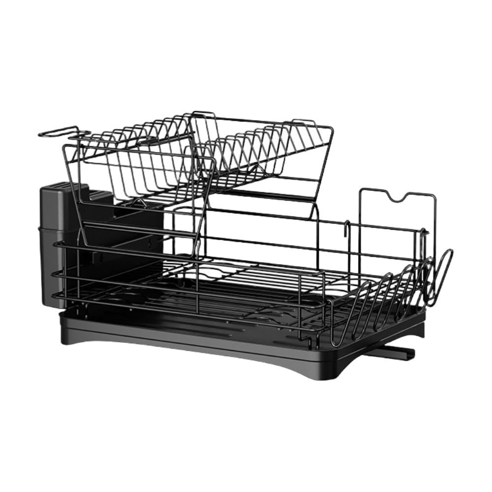 Goxyffmnv Dish Storage Rack, Dish Drying Rack, Sink Dish Rack, 2-Tier Countertop Cutlery Rack, Multifunctional Drain Rack for Kitchen, Dining Room, Apartment