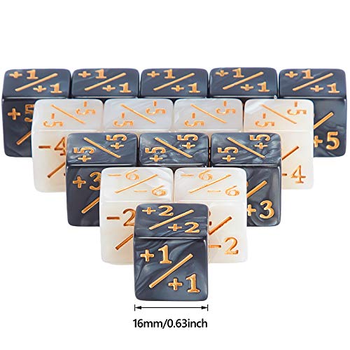 Image of Sumind 24 Pcs Counter Dice -1 /+1 Counters Ability Keyword Counters Buff Tokens 6 Sided Dice Gifts Compatible with CCG TCG Cards Gaming Accessory (Black & Pearl Marble)