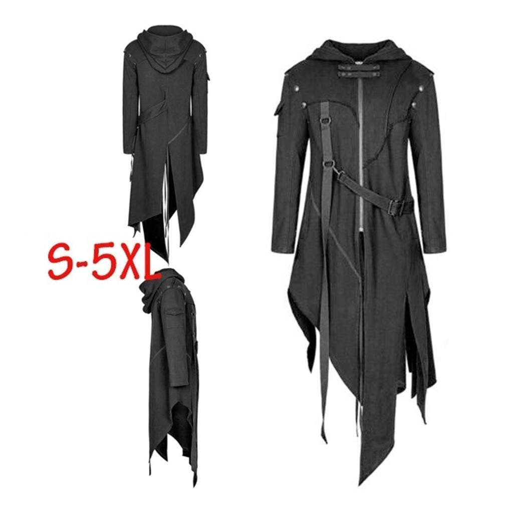 Assassin's Creed - Costume da uomo in stile gotico, vintage, vittoriano, steampunk, giacca con cappuccio, asimmetrico, lunghezza media, giacca con cerniera, uniforme per Halloween, feste, carnevale