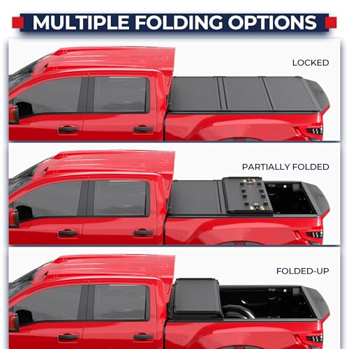 Image of MOSTPLUS 5FT Tri-Fold Hard Truck Bed Tonneau Cover On Top Compatible for 2005-2025 2026 Nissan Frontier 3 Fold Aluminum Bed Cover 60Inch