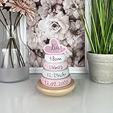  Personalisierter Stapelturm rosa personalisierbar mit Geburtsdaten, personalisiertes Baby Holzspielzeug, Geschenk zur Geburt